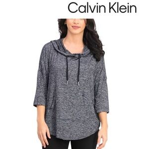 Calvin Klein Performance Heather Black Short Sleeve Hoodie Sweatshirt Wo…